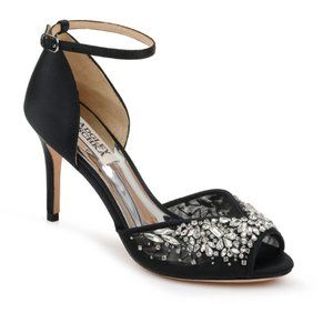 Badgley Mischka Opera Embellished Heels - Open Toe Black with Crystals